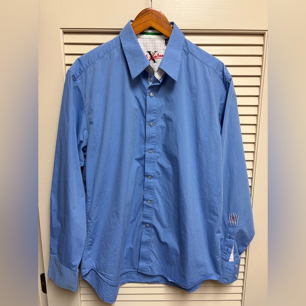 Robert Graham X Collection Mens XL Blue Button Front Contrast Trim Shirt
